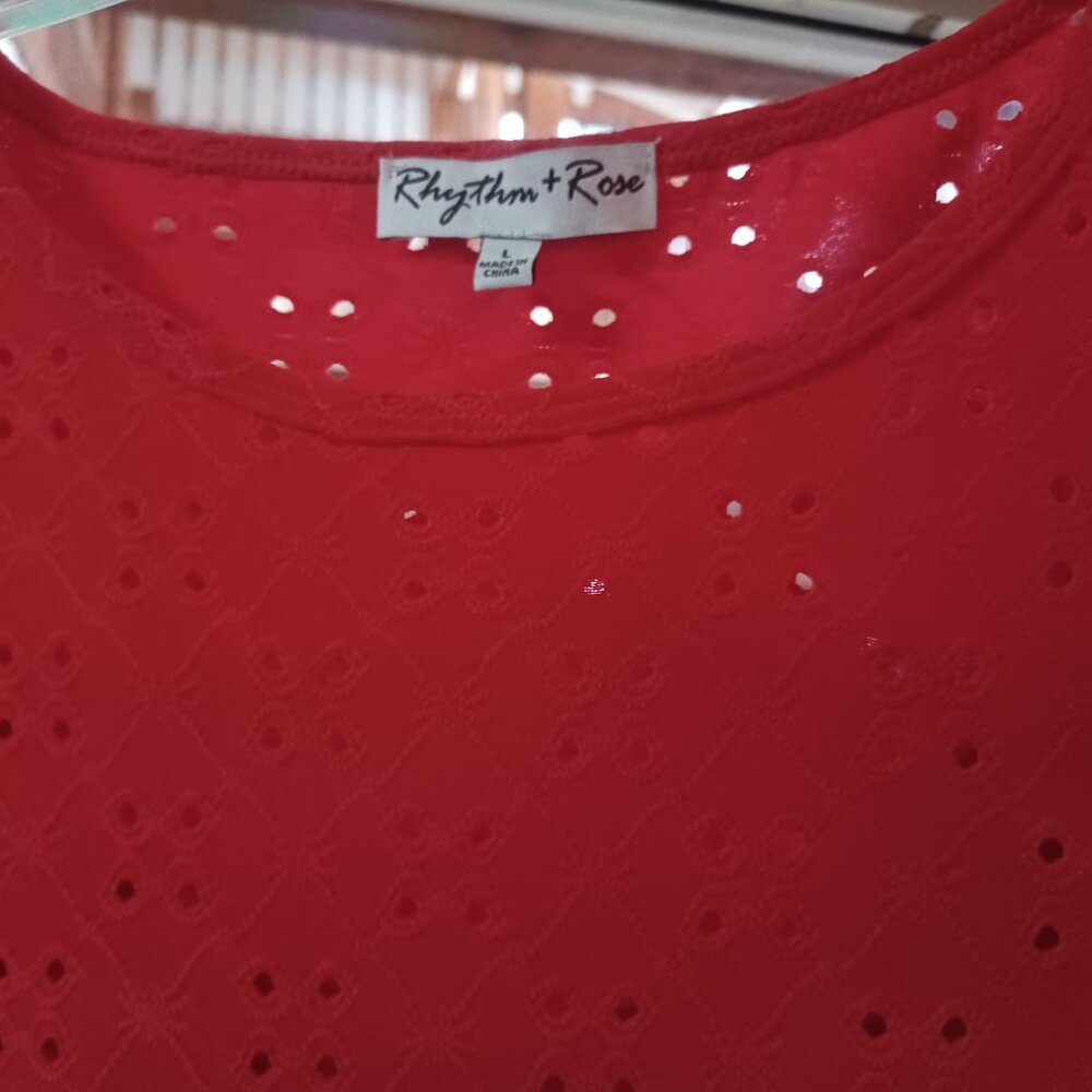 Rhythm + Rose Women's Eyelet Short Sleeve Short Dress L Orange - Picture 5 of 6